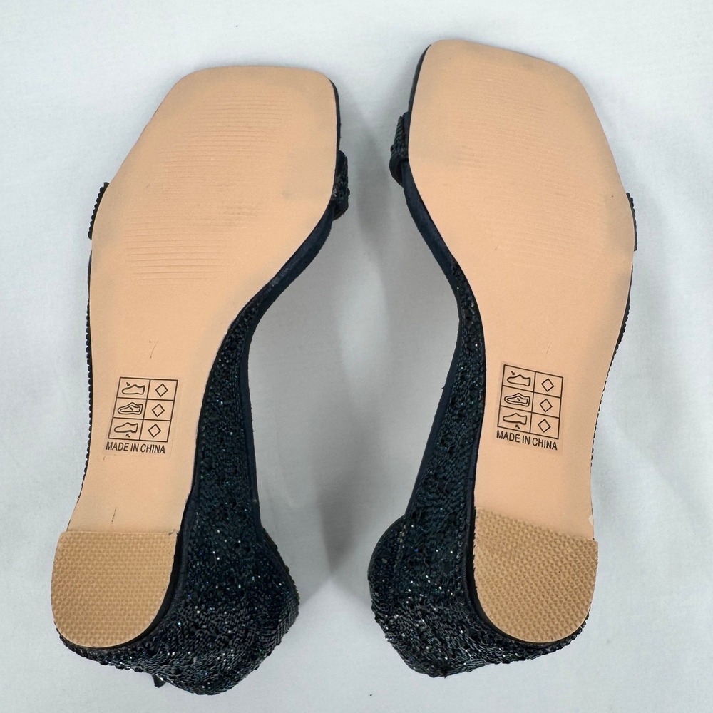 Black Beaded Ankle-Strap Wedge Sandals - Picture 14 of 16